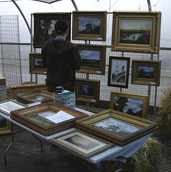 Art in Good Taste Fundraiser, Setting up before event, Joshua adding labels