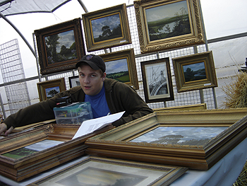 Art in Good Taste Fundraiser, Setting up before event, Joshua posing for camera