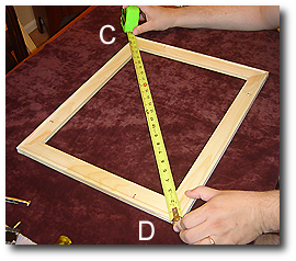 16 x 20 Canvas Stretching - Step 10 - Measure opposite diagonal corners (C-D)