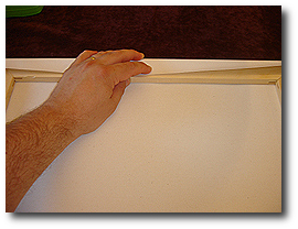 16 x 20 Canvas Stretching - Step 22 - Wrap canvas around first stretcher bar